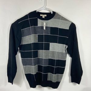 Pronto Uomo Pull Over Sweater Gray Black XXL NWT checkered Long Sleeve